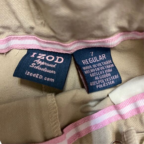 🌟 IZOD School Uniform Girl's A-Line Skirt Beige Knee Length Size 7 Zip Closure 🌟 - Picture 2 of 4